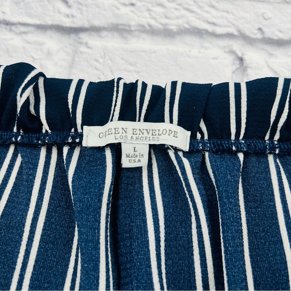 Green Envelope Large Navy and White Striped Wide Leg Ruffle Pants Romantic - Picture 3 of 8